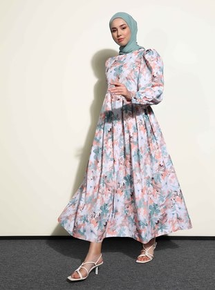 Multi Color - Floral - Sweatheart Neckline - Unlined - Modest Dress - Refka