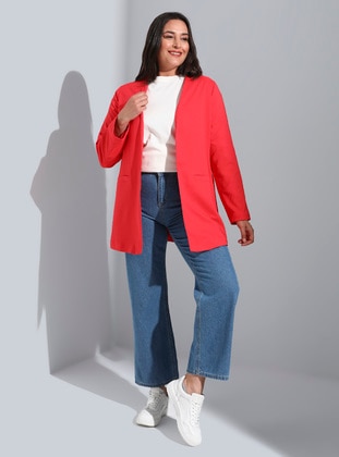 Red - Double-Breasted - Fully Lined - Plus Size Jacket - Alia