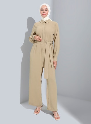 Green - Unlined - Point Collar - Jumpsuit - Refka