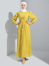 Olive Green - Crew neck - Unlined - Modest Dress