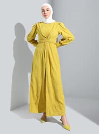 Olive Green - Crew neck - Unlined - Modest Dress