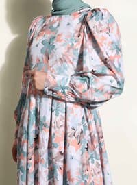 Multi Color - Floral - Sweatheart Neckline - Unlined - Modest Dress