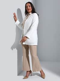 Ecru - Double-Breasted - Fully Lined - Plus Size Jacket