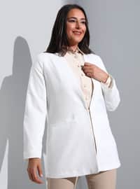 Ecru - Double-Breasted - Fully Lined - Plus Size Jacket