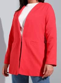 Red - Double-Breasted - Fully Lined - Plus Size Jacket