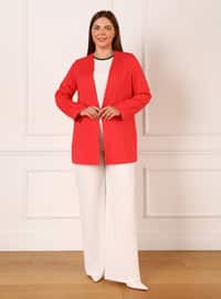 Red - Double-Breasted - Fully Lined - Plus Size Jacket