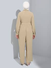 Green - Unlined - Point Collar - Jumpsuit