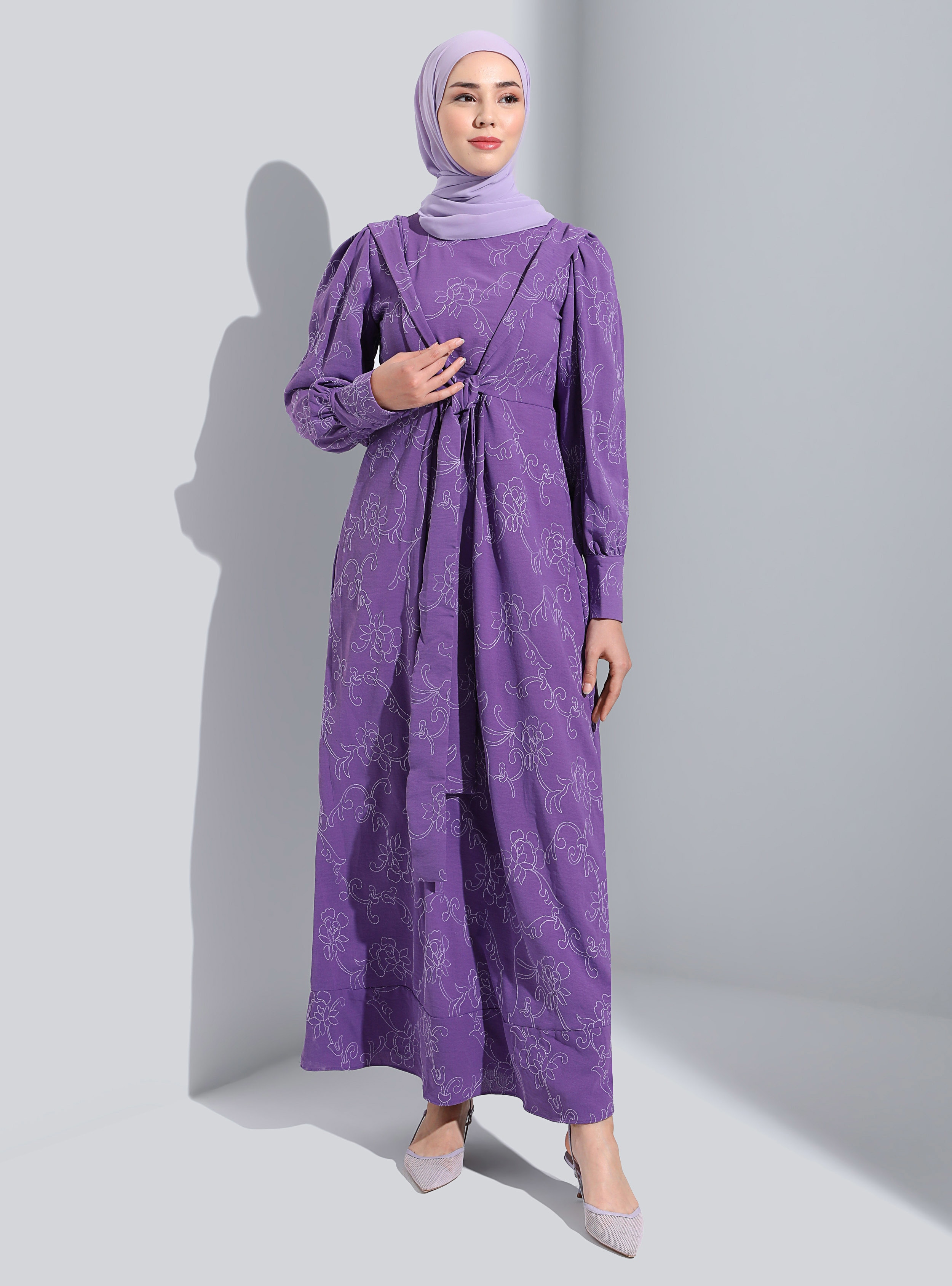 Vintage Purple - Crew neck - Unlined - Modest Dress