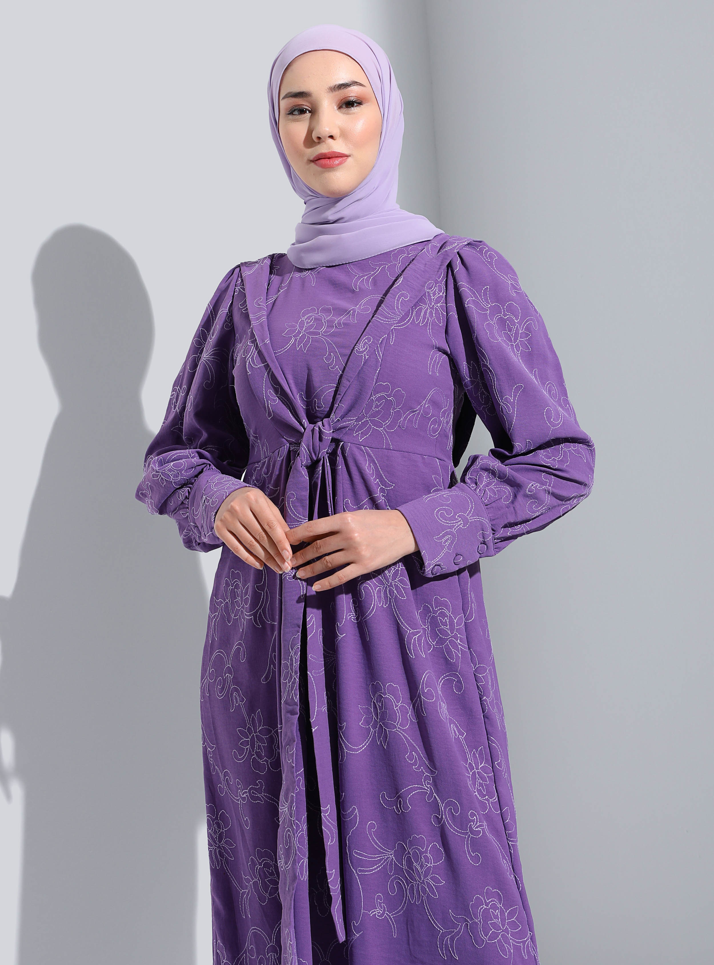 Vintage Purple - Crew neck - Unlined - Modest Dress