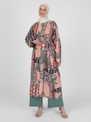 Multi Color - Multi - Unlined - Double-Breasted - Abaya - Refka