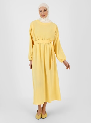 Yellow - Crew neck - Unlined - Modest Dress - Refka