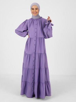 Purple - Vintage Purple - Point Collar - Unlined - Modest Dress - Benin