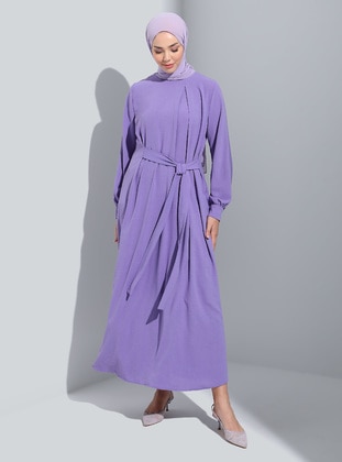 Purple - Vintage Purple - Crew neck - Unlined - Modest Dress - Refka