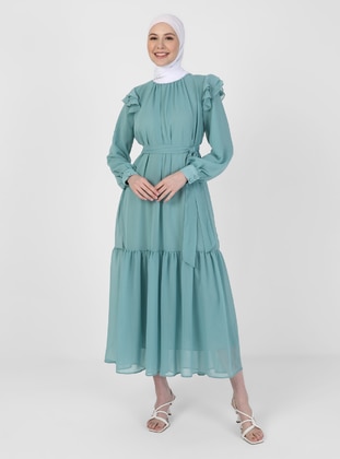 Nile Green - Crew neck - Fully Lined - Unlined - Modest Dress - Refka