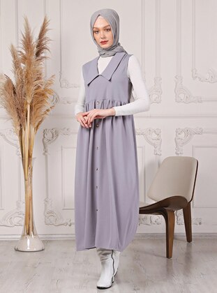 Gray - Unlined - Modest Dress - Hazim Moda
