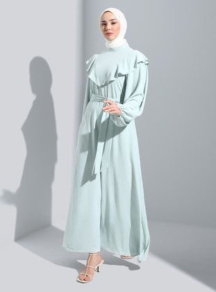 Light Green - Polo neck - Unlined - Modest Dress - Refka