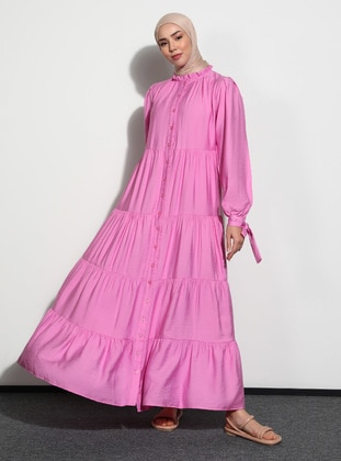 Pink - Point Collar - Unlined - Modest Dress - Benin