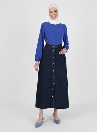 Navy Blue - Denim Skirt - Refka