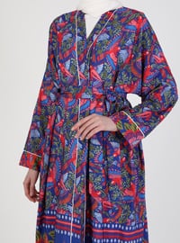 Unlined - Floral - Saxe Blue - Double-Breasted - Kimono