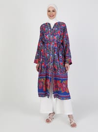Unlined - Floral - Saxe Blue - Double-Breasted - Kimono
