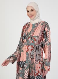 Multi Color - Multi - Unlined - Double-Breasted - Abaya