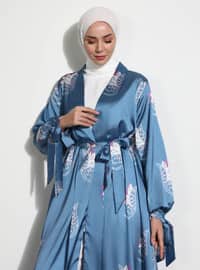 Blue - Floral - Unlined - Abaya