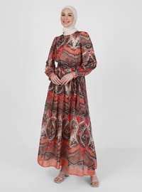 Coral - Ethnic - Crew neck - Fully Lined - Modest Dress