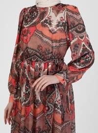 Coral - Ethnic - Crew neck - Fully Lined - Modest Dress