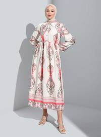 Multi Color - Multi - Point Collar - Fully Lined - Modest Dress