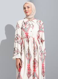 Multi Color - Multi - Point Collar - Fully Lined - Modest Dress