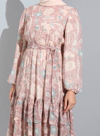 Multi Color - Floral - Crew neck - Fully Lined - Modest Dress