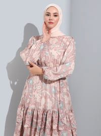 Multi Color - Floral - Crew neck - Fully Lined - Modest Dress
