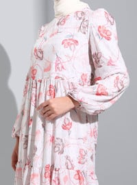 Off White - Floral - Crew neck - Fully Lined - Modest Dress