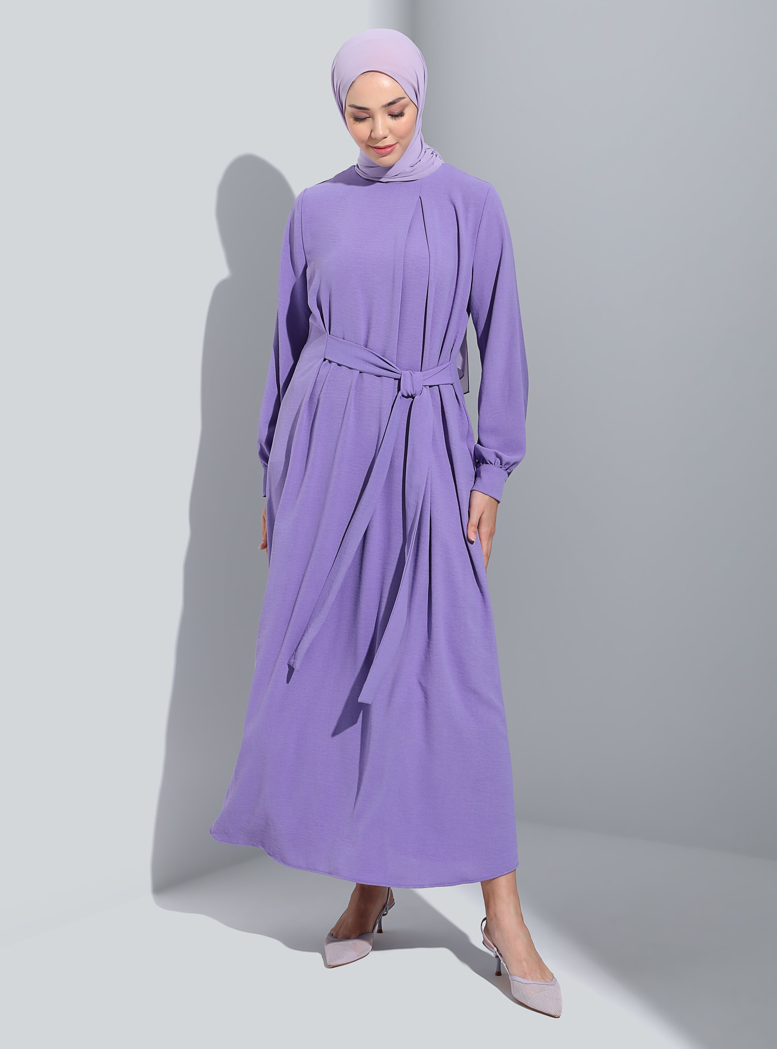 Purple - Vintage Purple - Crew neck - Unlined - Modest Dress