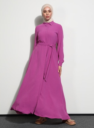 Dark Pink - Point Collar - Unlined - Modest Dress - Benin