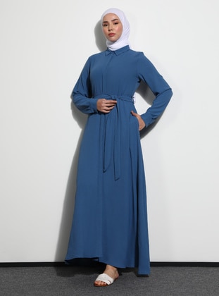 Saxe Blue - Point Collar - Unlined - Modest Dress - Benin