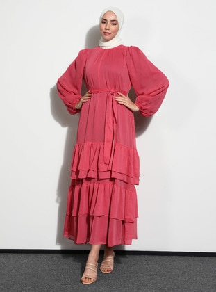Coral - Crew neck - Fully Lined - Modest Dress - Benin