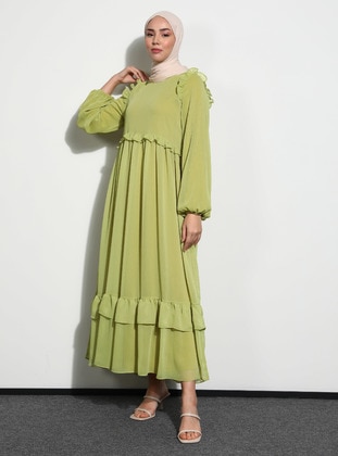 Olive Green - Crew neck - Unlined - Modest Dress - Benin