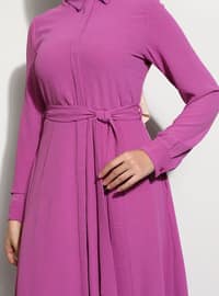 Dark Pink - Point Collar - Unlined - Modest Dress