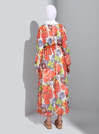 Floral - Crew neck - Fully Lined - Modest Dress