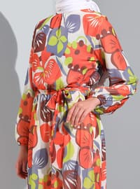 Floral - Crew neck - Fully Lined - Modest Dress