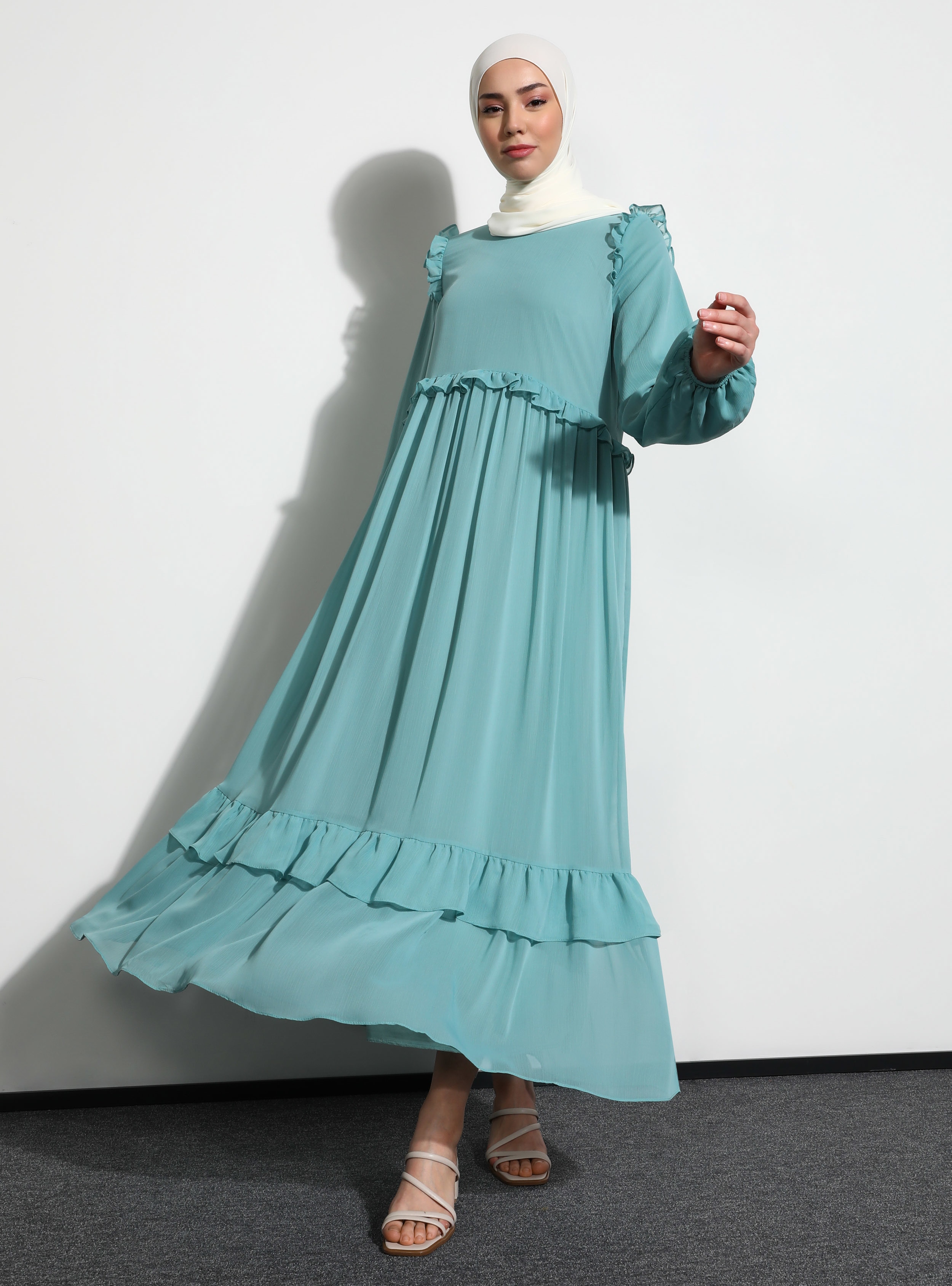 Green - Crew neck - Unlined - Modest Dress