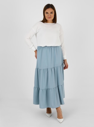 Light Blue - Unlined - Plus Size Skirt - Alia