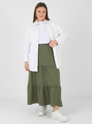 Green - Unlined - Plus Size Skirt - Alia