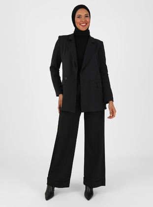 Black - Fully Lined - V neck Collar - Jacket - Safira Woman