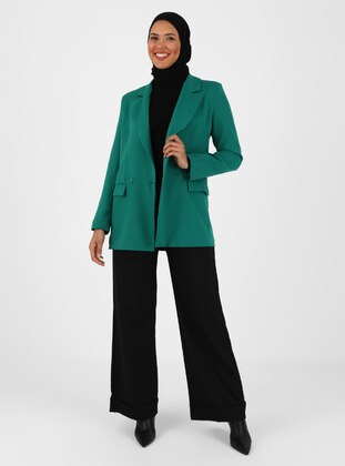Emerald - Fully Lined - V neck Collar - Jacket - Safira Woman