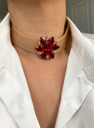Gold - Red - Necklace - im Design