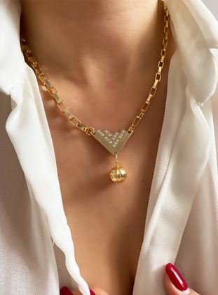Triangle Pendant Gold Color Chain Necklace Gold Color