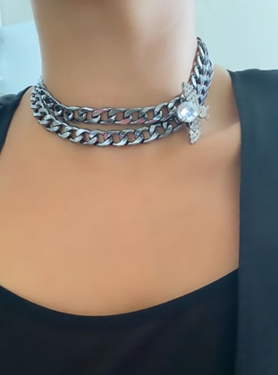 Silver tone - Black - Necklace - im Design