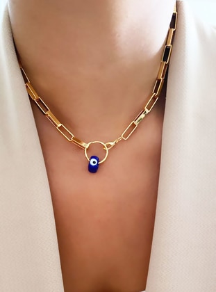 Gold - Navy Blue - Necklace - im Design